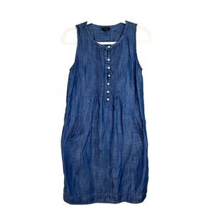 Talbots Women's Baby‎ Doll Dress Blue Chambray Button Pockets Size 2 Lagenlook